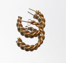 Load image into Gallery viewer, 14k gold plated twist rope hoop earrings
